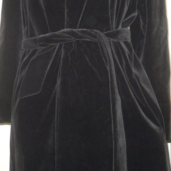 Vintage Black 100% Cotton Velvet Maxi Long Coat Opera Trench Belted MEDIUM - Picture 5 of 9